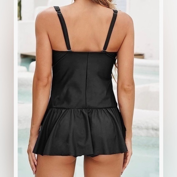 Aleumdr Womens Vintage Tummy Control One Piece Swimsuits Swimdress Push up - Picture 2 of 6